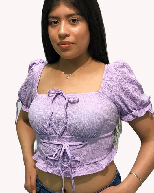 Lace Up Frill Top Lilac